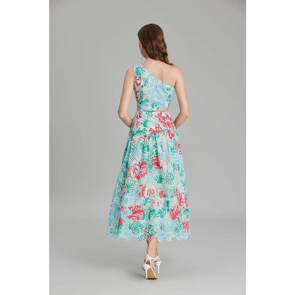 L/XLSunfere ..French Embroidery Cut-Out Print one-Shoulder, one-Waist Dress - Picture 2 of 5